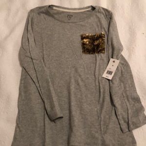 Girls glitter pocket long-sleeved T-shirt